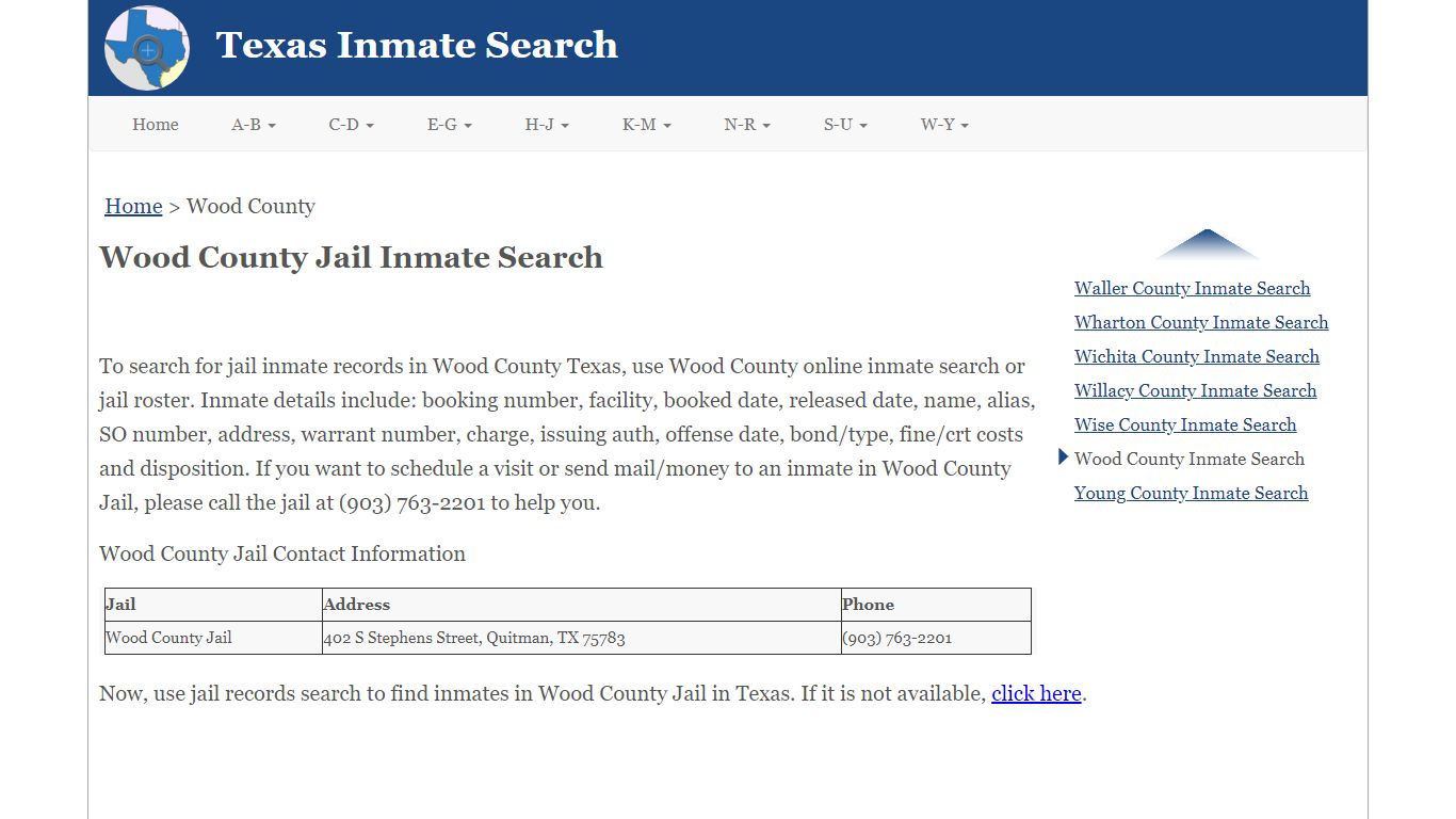 Wood County Jail Inmate Search
